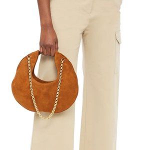 NEW: BY FAR Lune chestnut/caramel suede shoulder bag